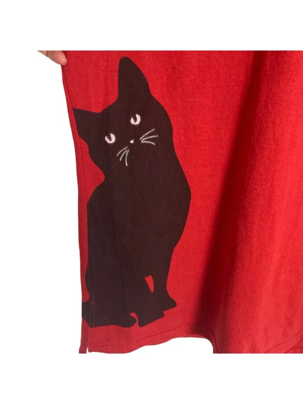 Vintage Red T Shirt Black Cat Graphic Womens XXL Oversized Whimsical Kitty